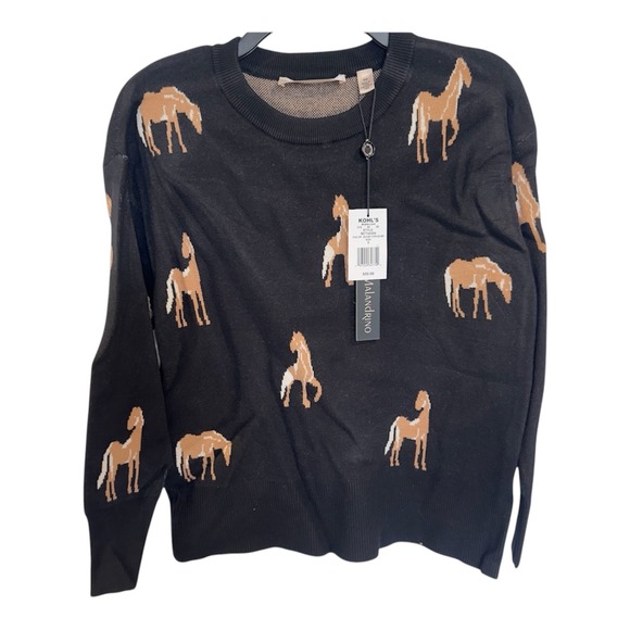 Catherine Malandrino Sweaters - Catherine Malandrino Womens Horse Intarsia Crewneck Sweater Black Small NEW